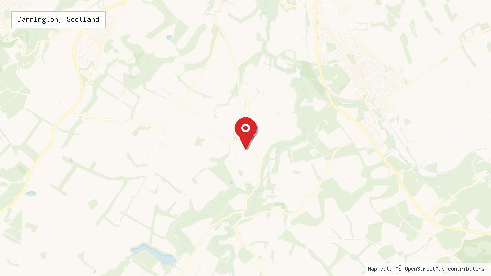 Street map of Carrington, Scotland with location pin