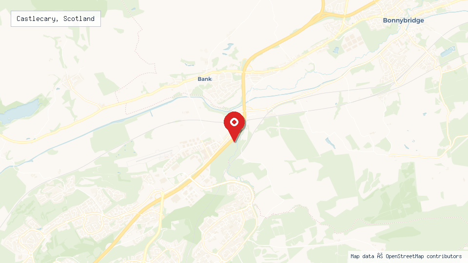 Street map of Castlecary, Scotland with location pin