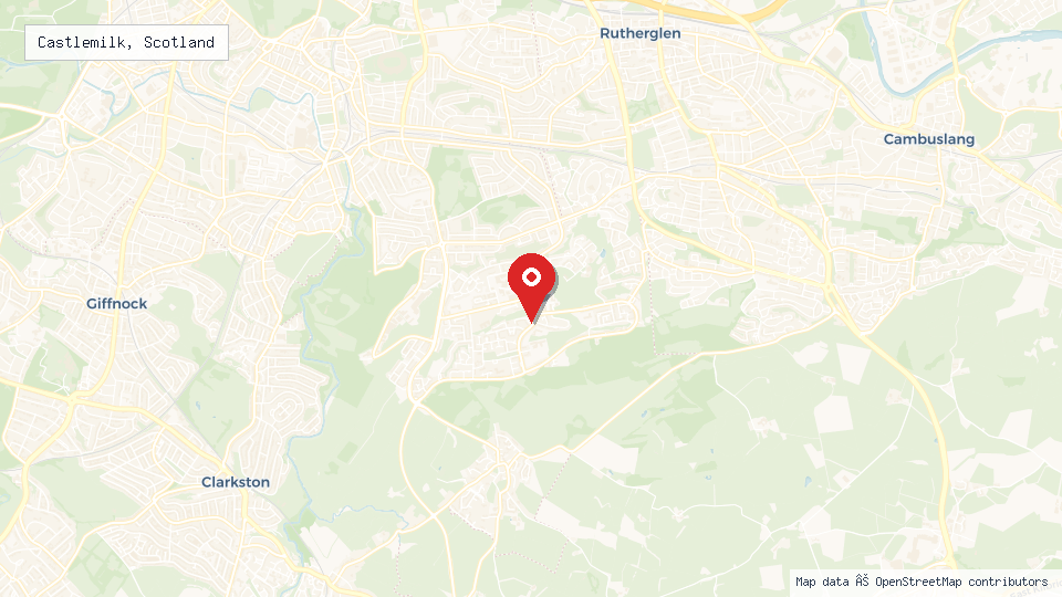 Street map of Castlemilk, Scotland with location pin