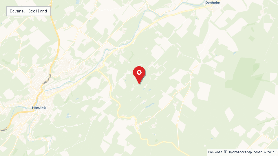 Street map of Cavers, Scotland with location pin