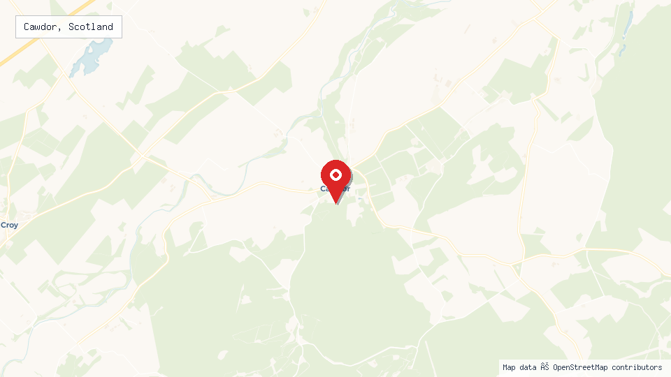 Street map of Cawdor, Scotland with location pin