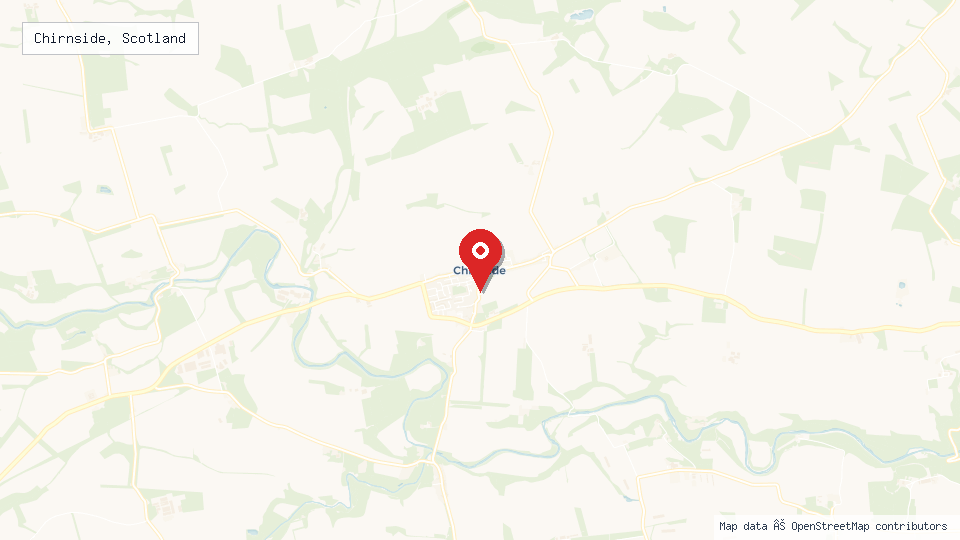 Street map of Chirnside, Scotland with location pin