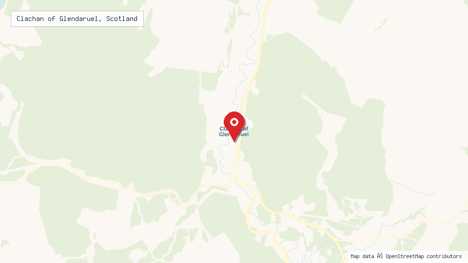 Street map of Clachan of Glendaruel, Scotland with location pin