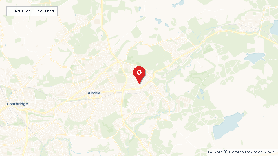 Street map of Clarkston, Scotland with location pin
