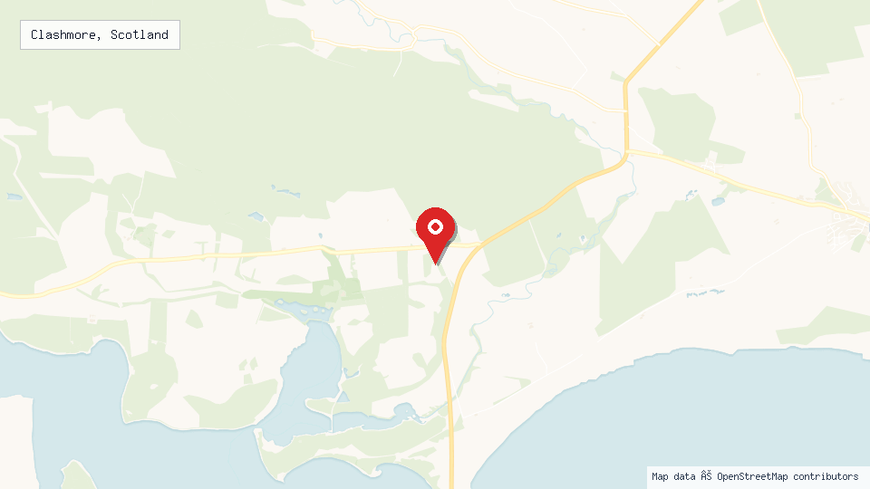 Street map of Clashmore, Scotland with location pin