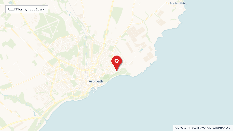 Street map of Cliffburn, Scotland with location pin