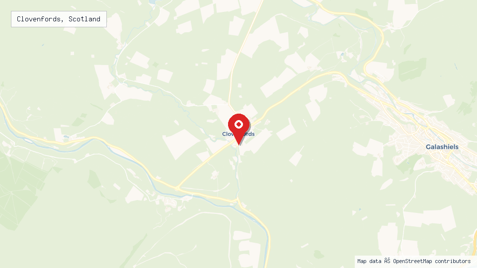Street map of Clovenfords, Scotland with location pin