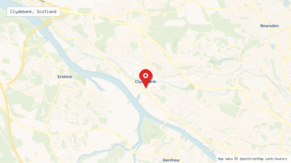 Street map of Clydebank, Scotland with location pin