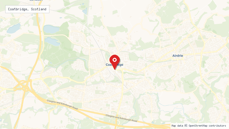Street map of Coatbridge, Scotland with location pin