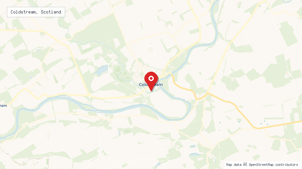 Street map of Coldstream, Scotland with location pin
