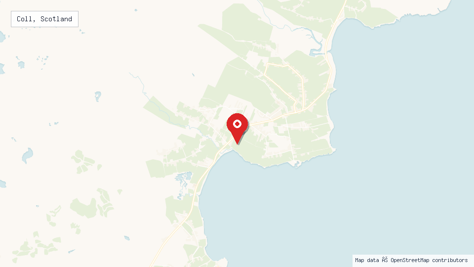 Street map of Coll, Scotland with location pin