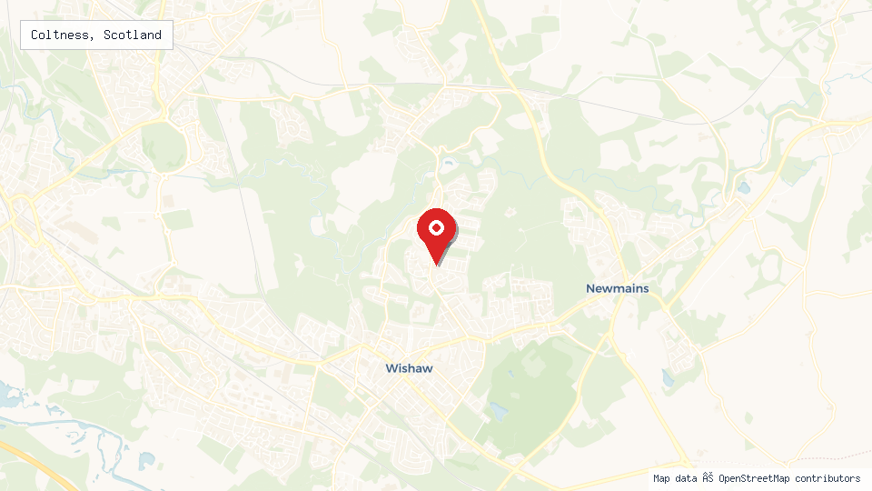 Street map of Coltness, Scotland with location pin