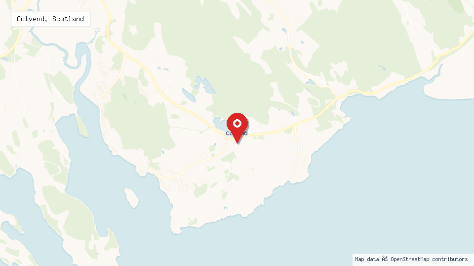 Street map of Colvend, Scotland with location pin
