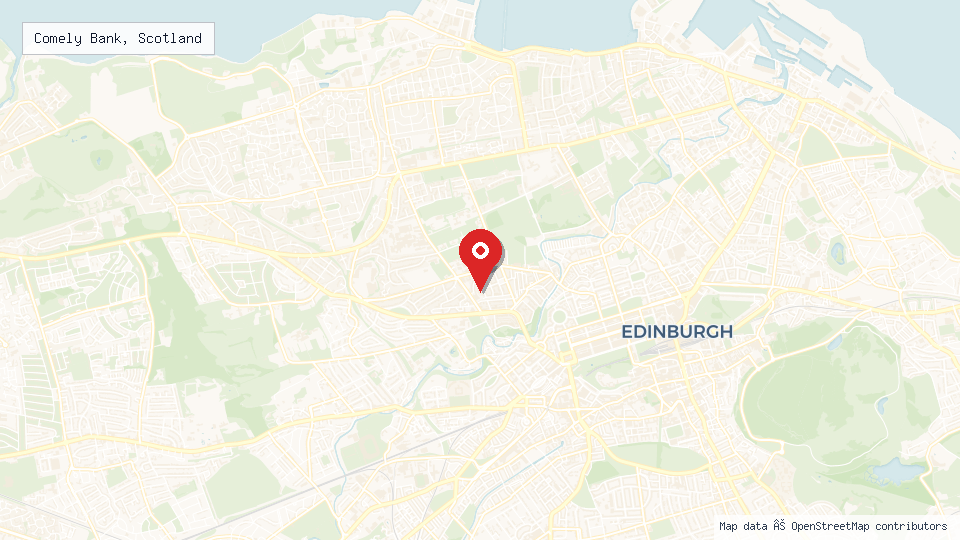 Street map of Comely Bank, Scotland with location pin