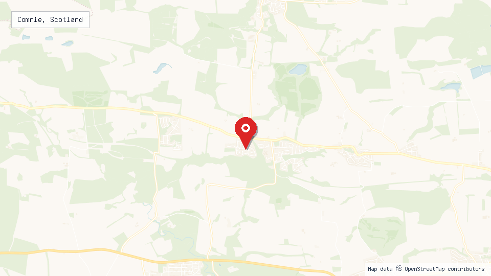 Street map of Comrie, Scotland with location pin