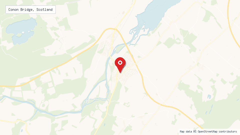 Street map of Conon Bridge, Scotland with location pin