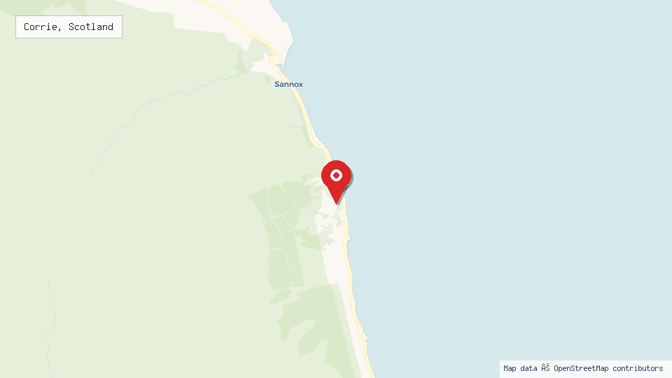 Street map of Corrie, Scotland with location pin