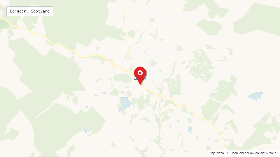 Street map of Corsock, Scotland with location pin