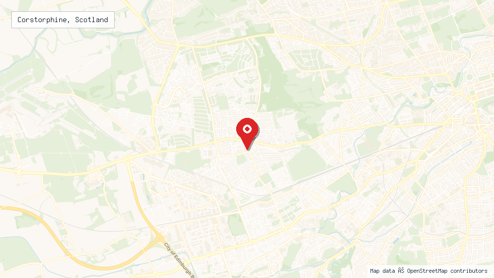 Street map of Corstorphine, Scotland with location pin