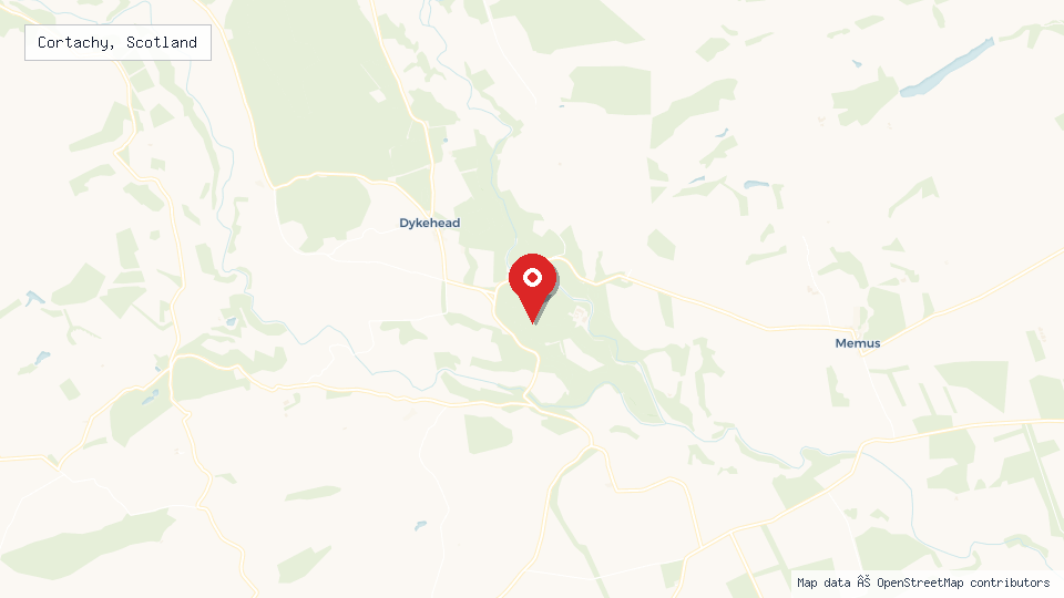 Street map of Cortachy, Scotland with location pin