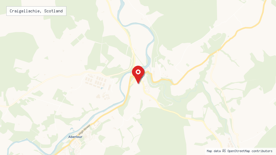 Street map of Craigellachie, Scotland with location pin
