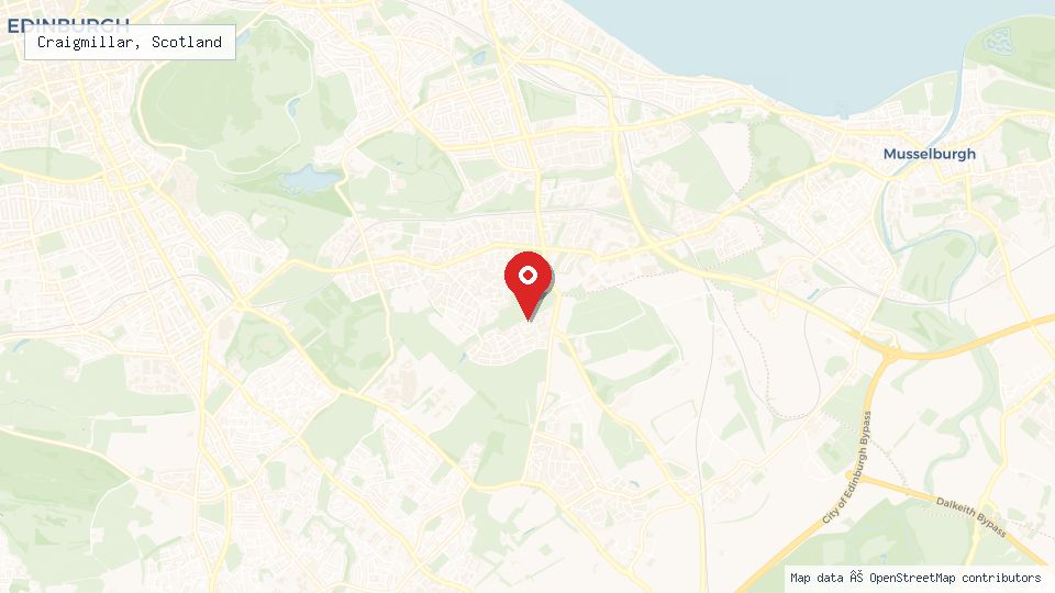 Street map of Craigmillar, Scotland with location pin