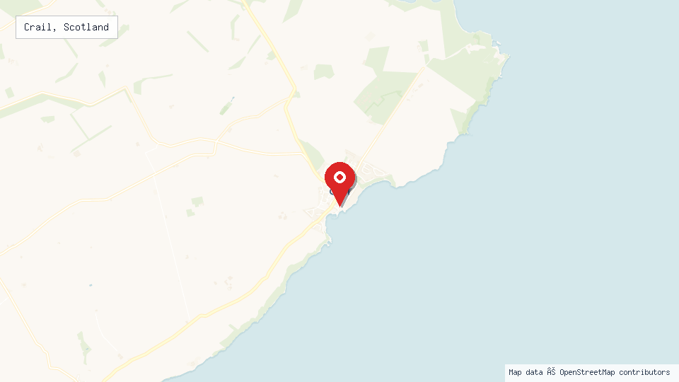 Street map of Crail, Scotland with location pin