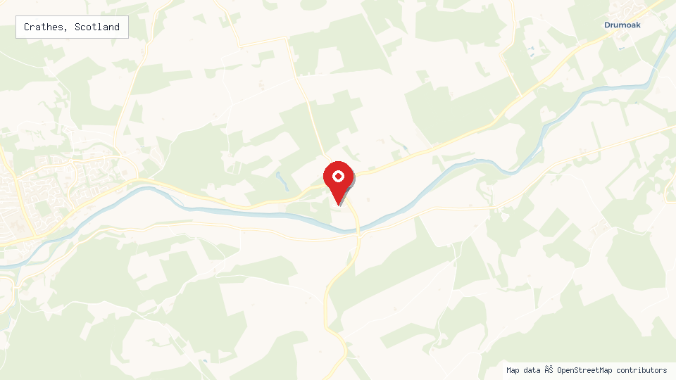 Street map of Crathes, Scotland with location pin