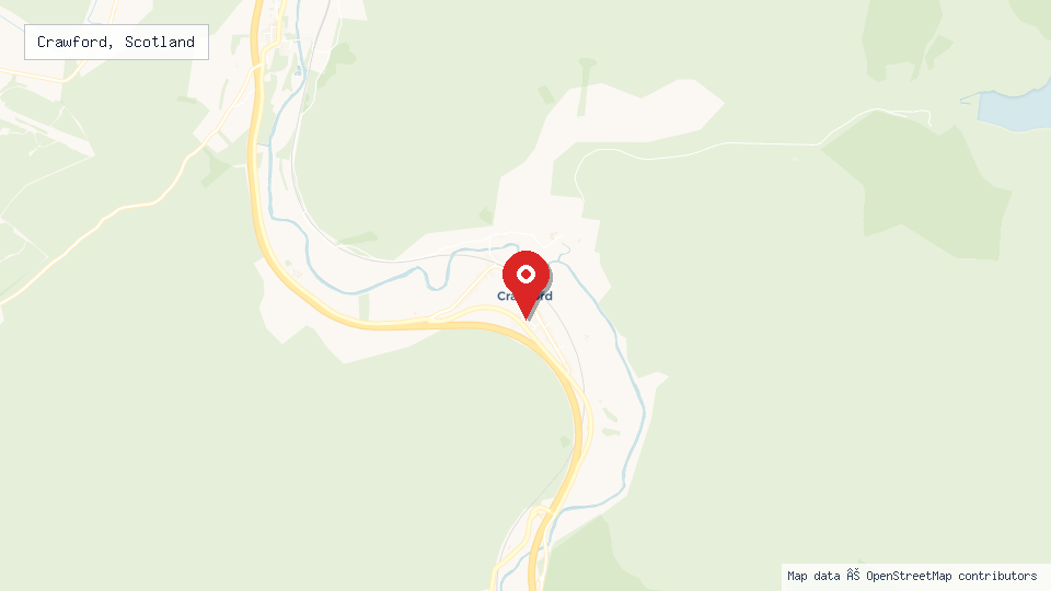 Street map of Crawford, Scotland with location pin
