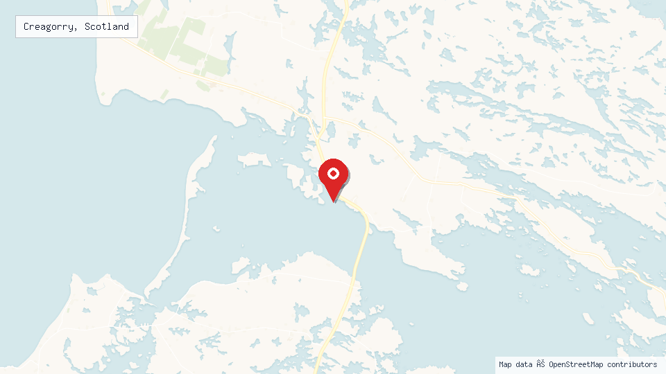 Street map of Creagorry, Scotland with location pin