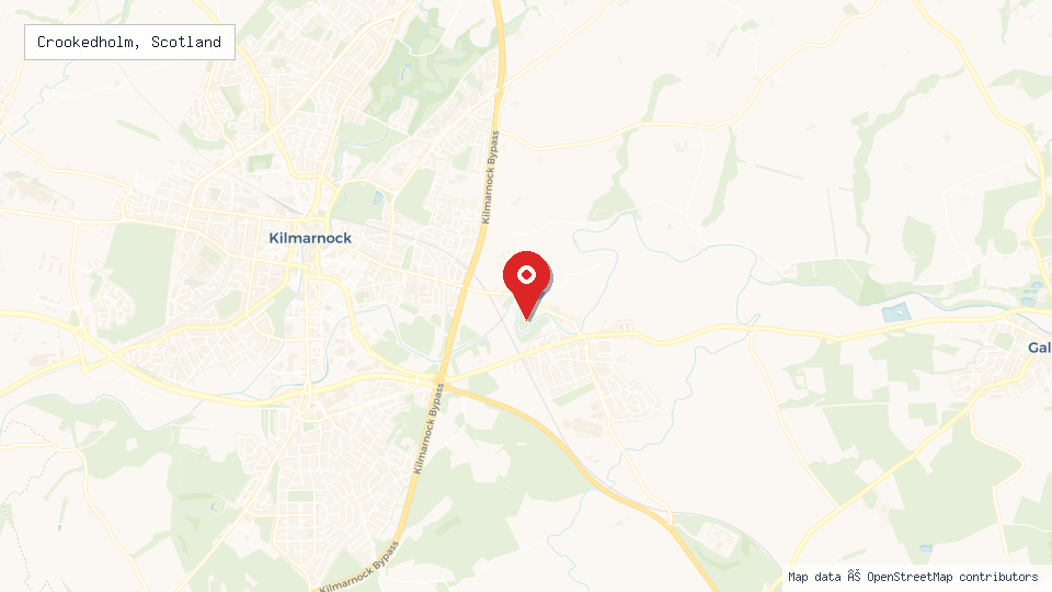 Street map of Crookedholm, Scotland with location pin