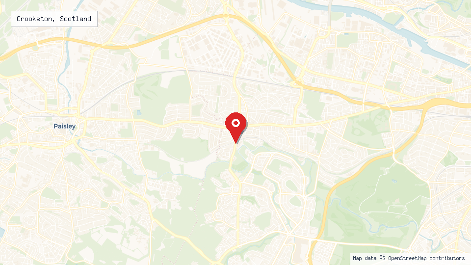 Street map of Crookston, Scotland with location pin