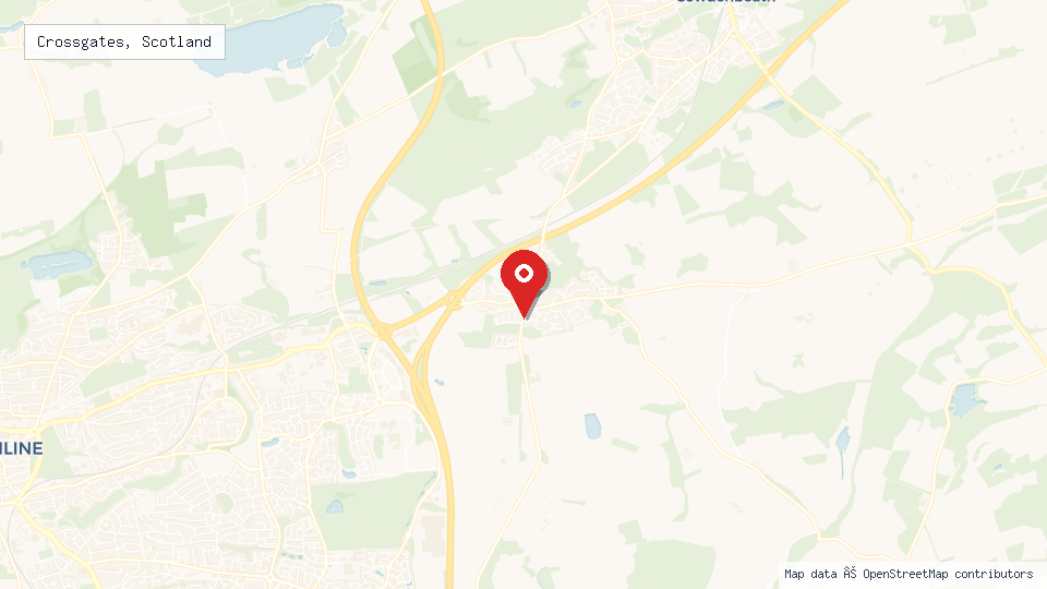 Street map of Crossgates, Scotland with location pin