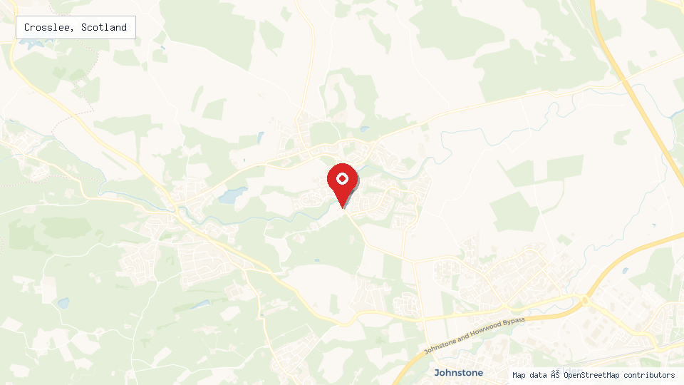 Street map of Crosslee, Scotland with location pin