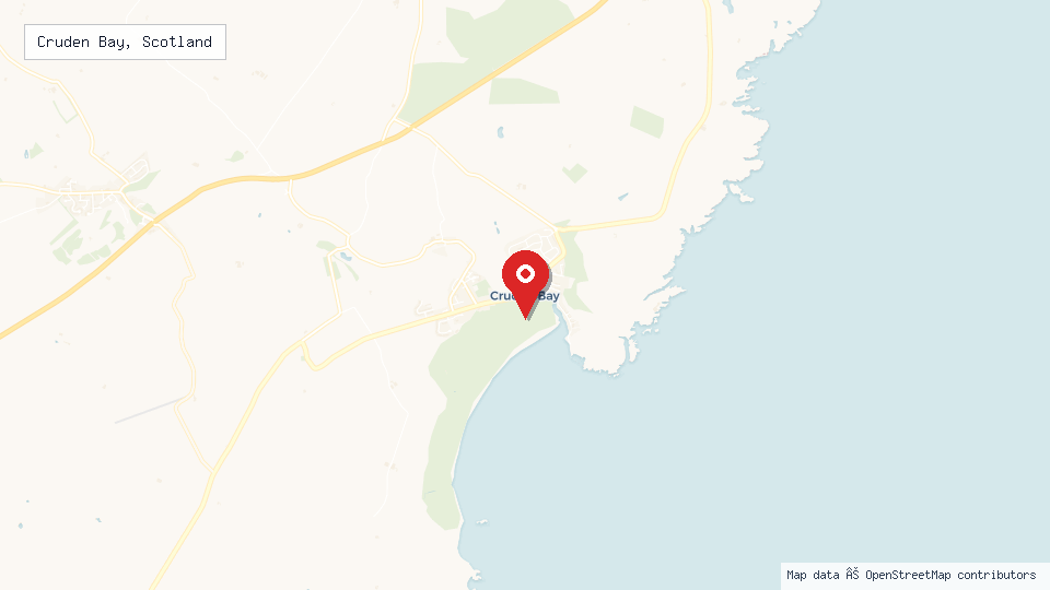 Street map of Cruden Bay, Scotland with location pin