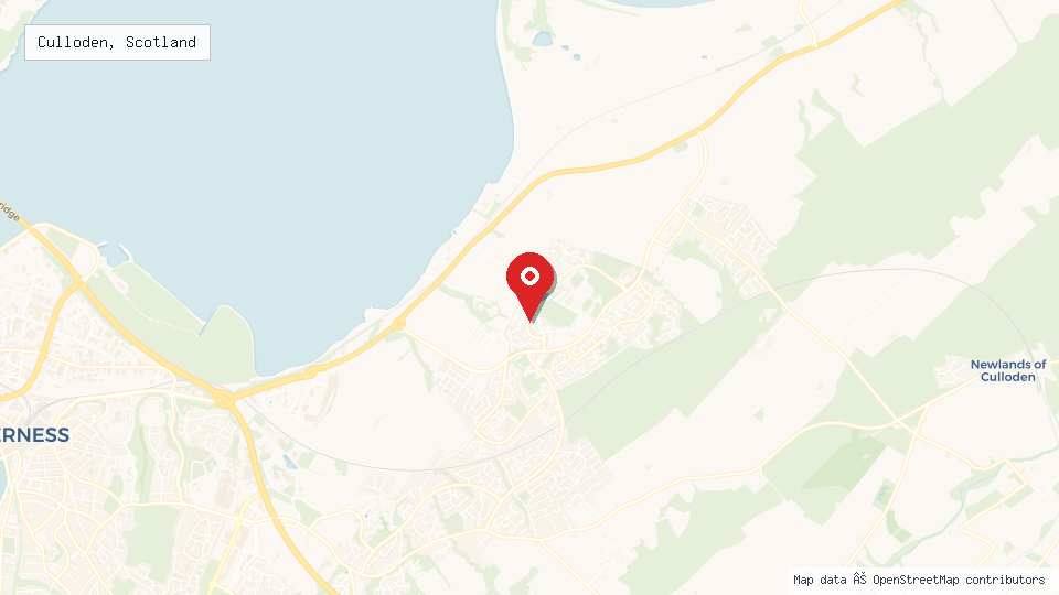 Street map of Culloden, Scotland with location pin