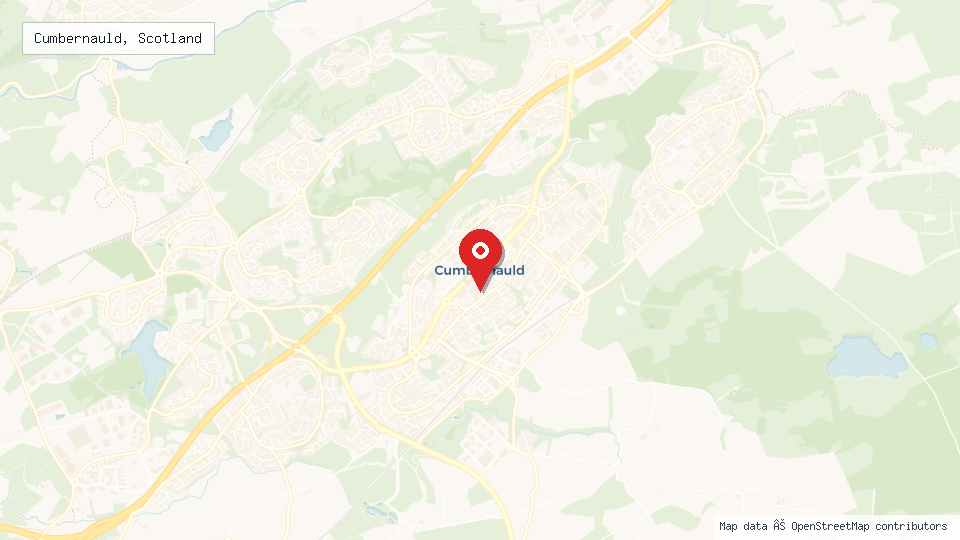 Street map of Cumbernauld, Scotland with location pin