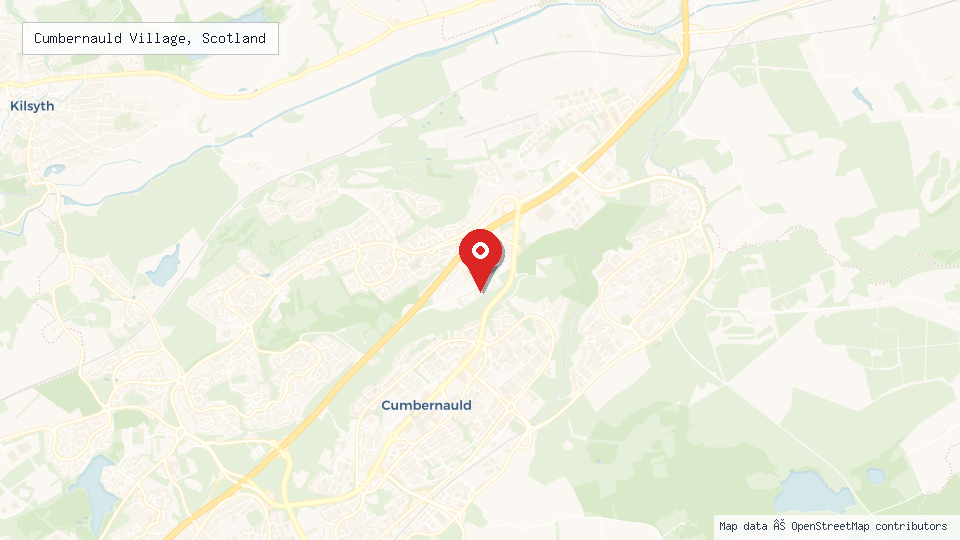 Street map of Cumbernauld Village, Scotland with location pin
