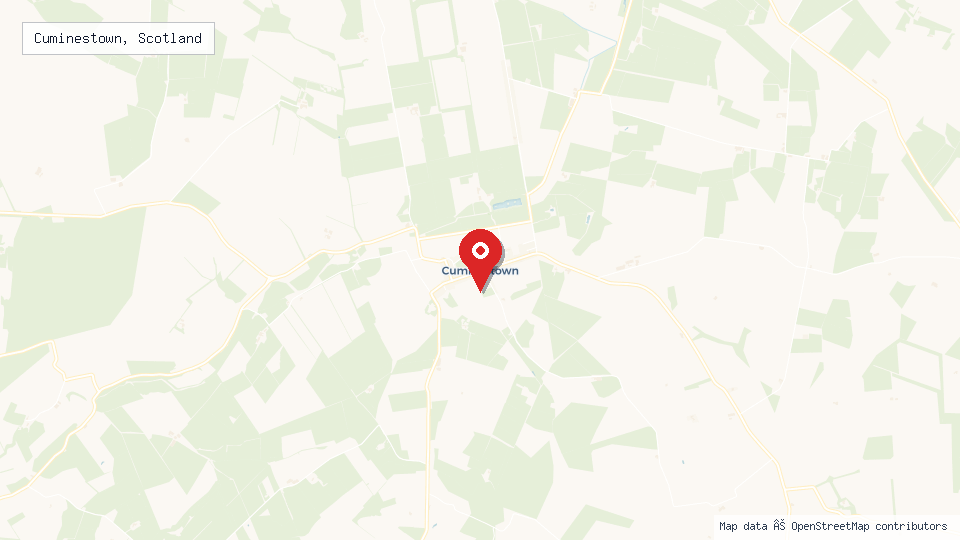 Street map of Cuminestown, Scotland with location pin