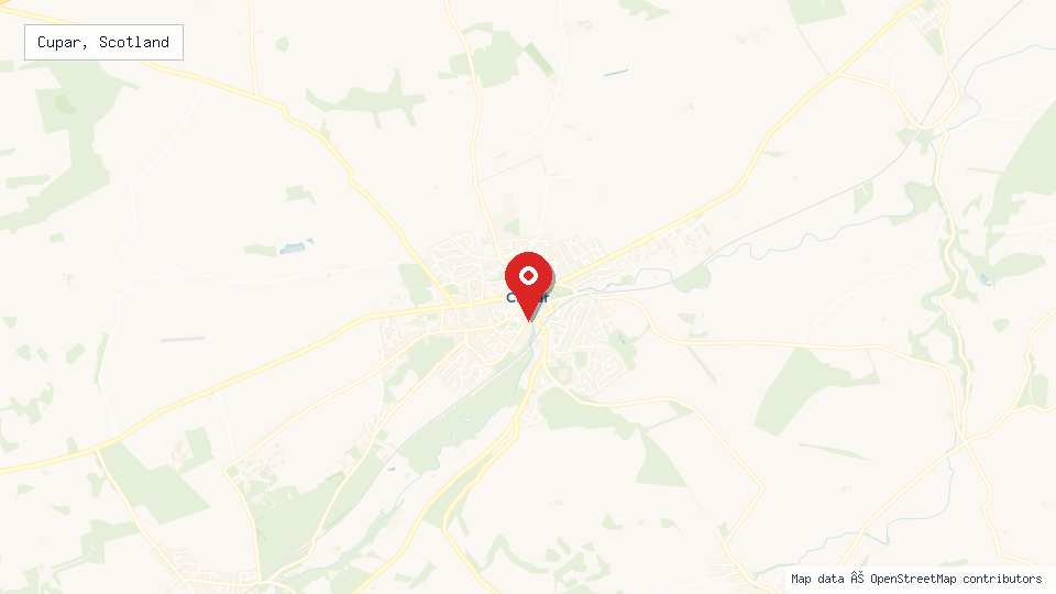 Street map of Cupar, Scotland with location pin