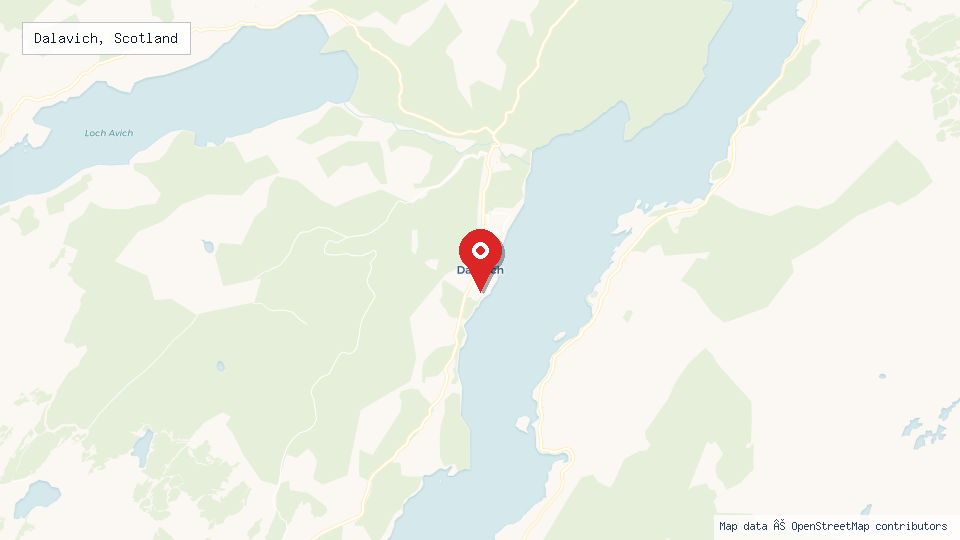 Street map of Dalavich, Scotland with location pin