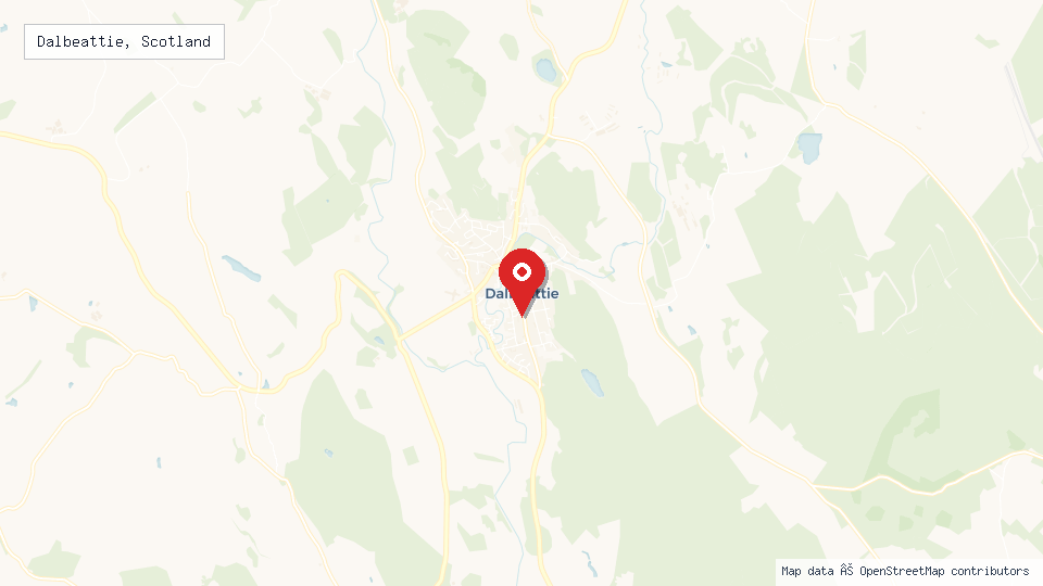 Street map of Dalbeattie, Scotland with location pin