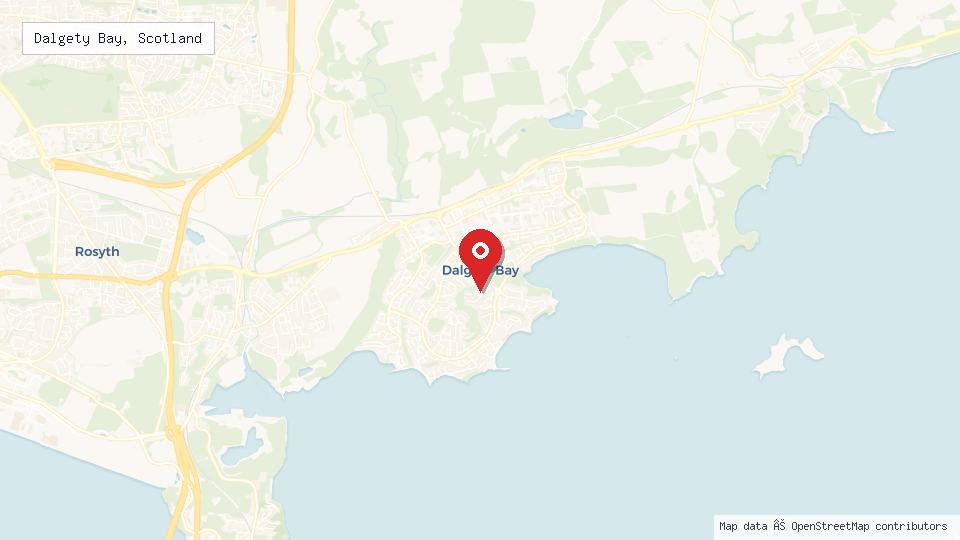 Street map of Dalgety Bay, Scotland with location pin