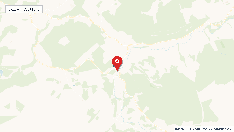 Street map of Dallas, Scotland with location pin