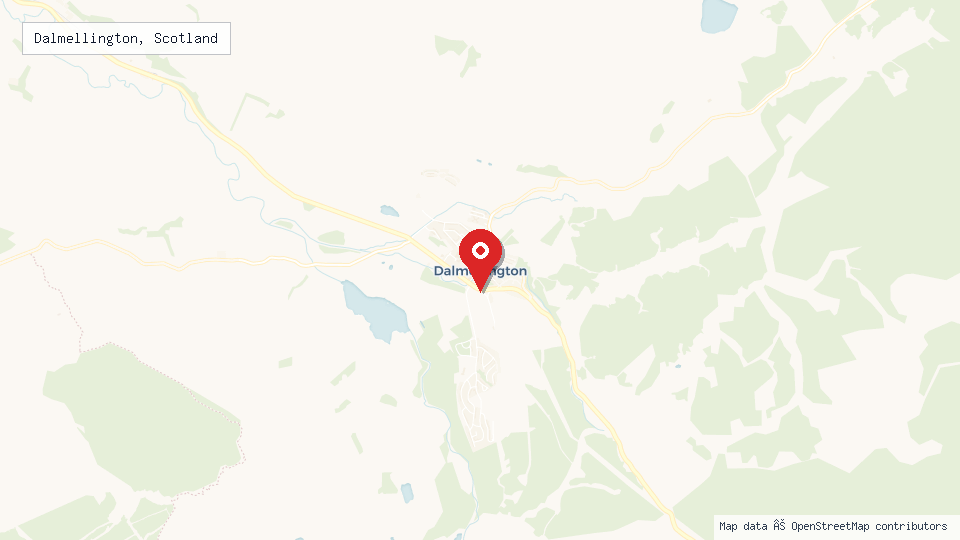Street map of Dalmellington, Scotland with location pin