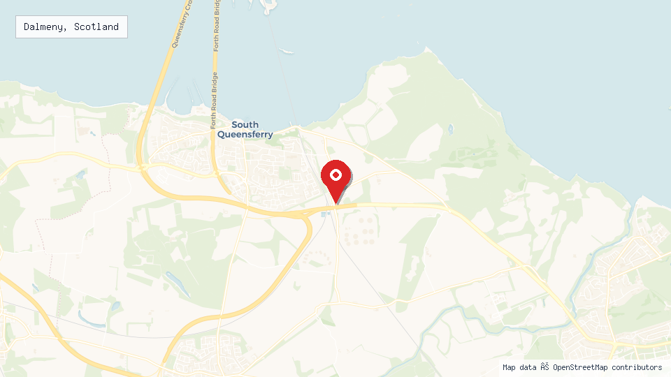 Street map of Dalmeny, Scotland with location pin
