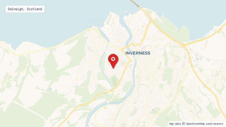 Street map of Dalneigh, Scotland with location pin