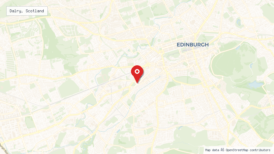 Street map of Dalry, Scotland with location pin