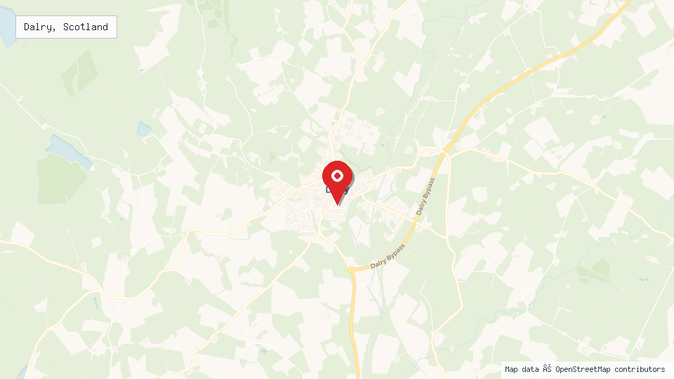 Street map of Dalry, Scotland with location pin