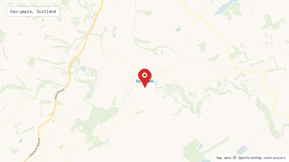 Street map of Dalrymple, Scotland with location pin